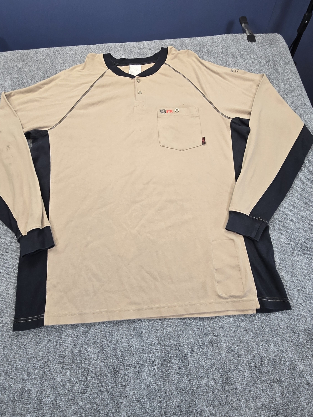 Cinch FR Flame Resistant Henley Shirt Men's XXL Tan Black CAT 2 Workwear Long